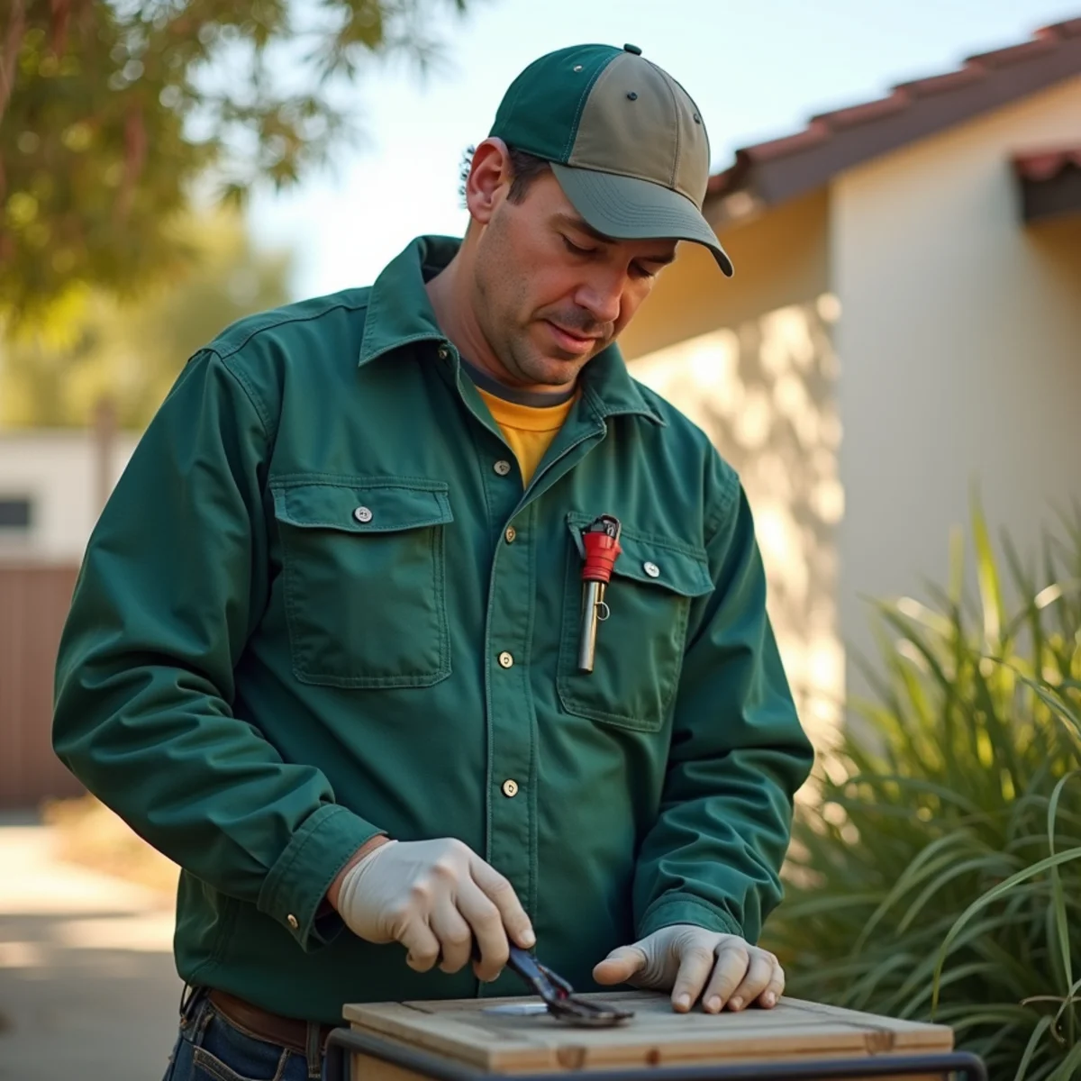Pest control technician at work in Coalinga, CA