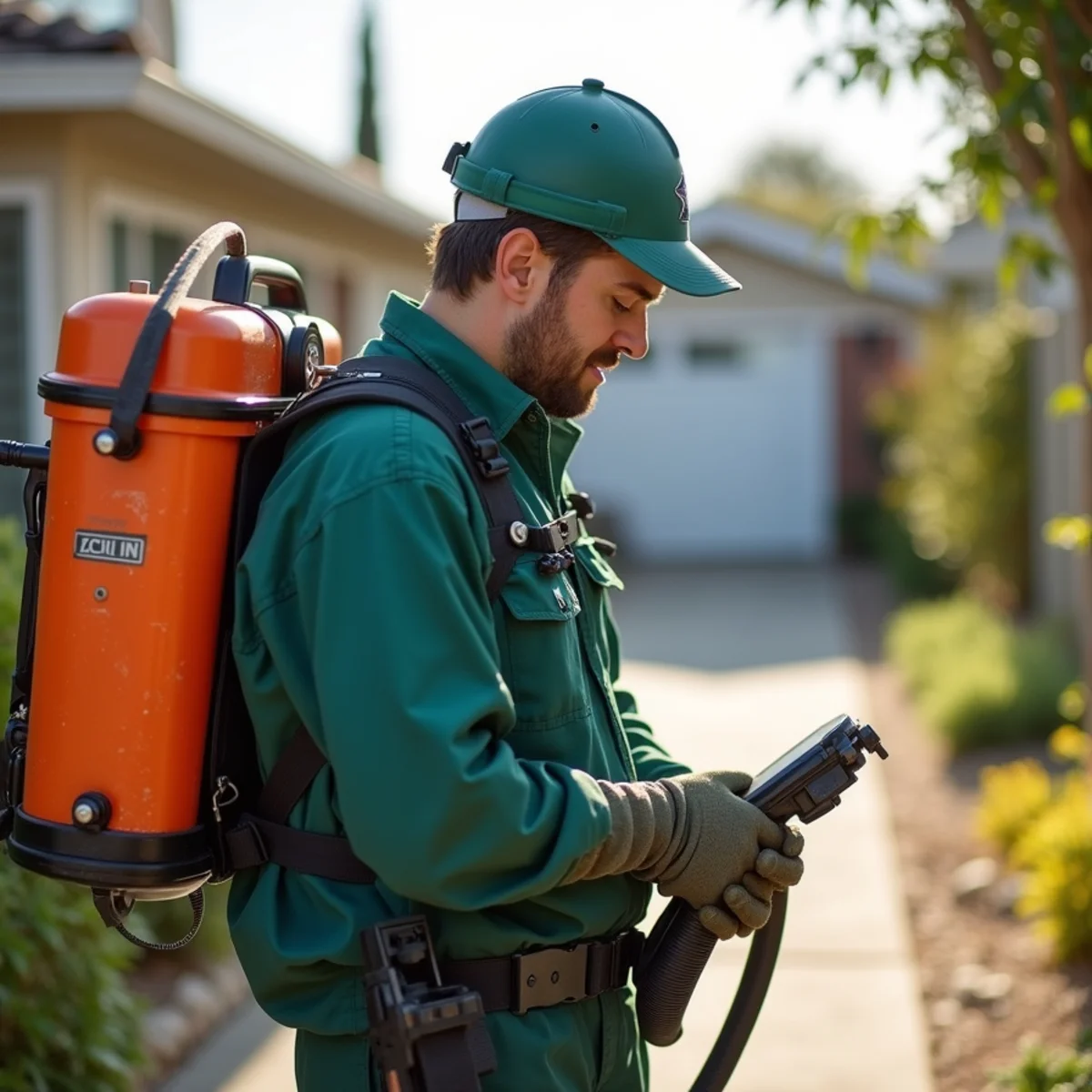 Pest control technician at work in Dinuba, CA