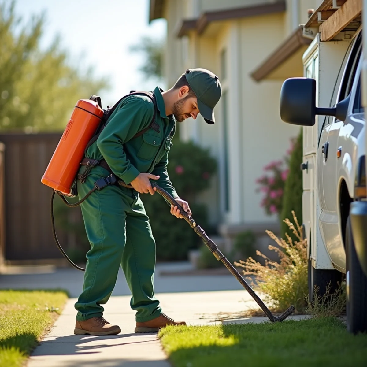 Pest control technician at work in Hanford, CA