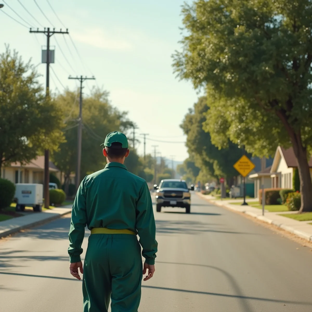 Pest control neighborhood streetscape in Madera Acres, CA
