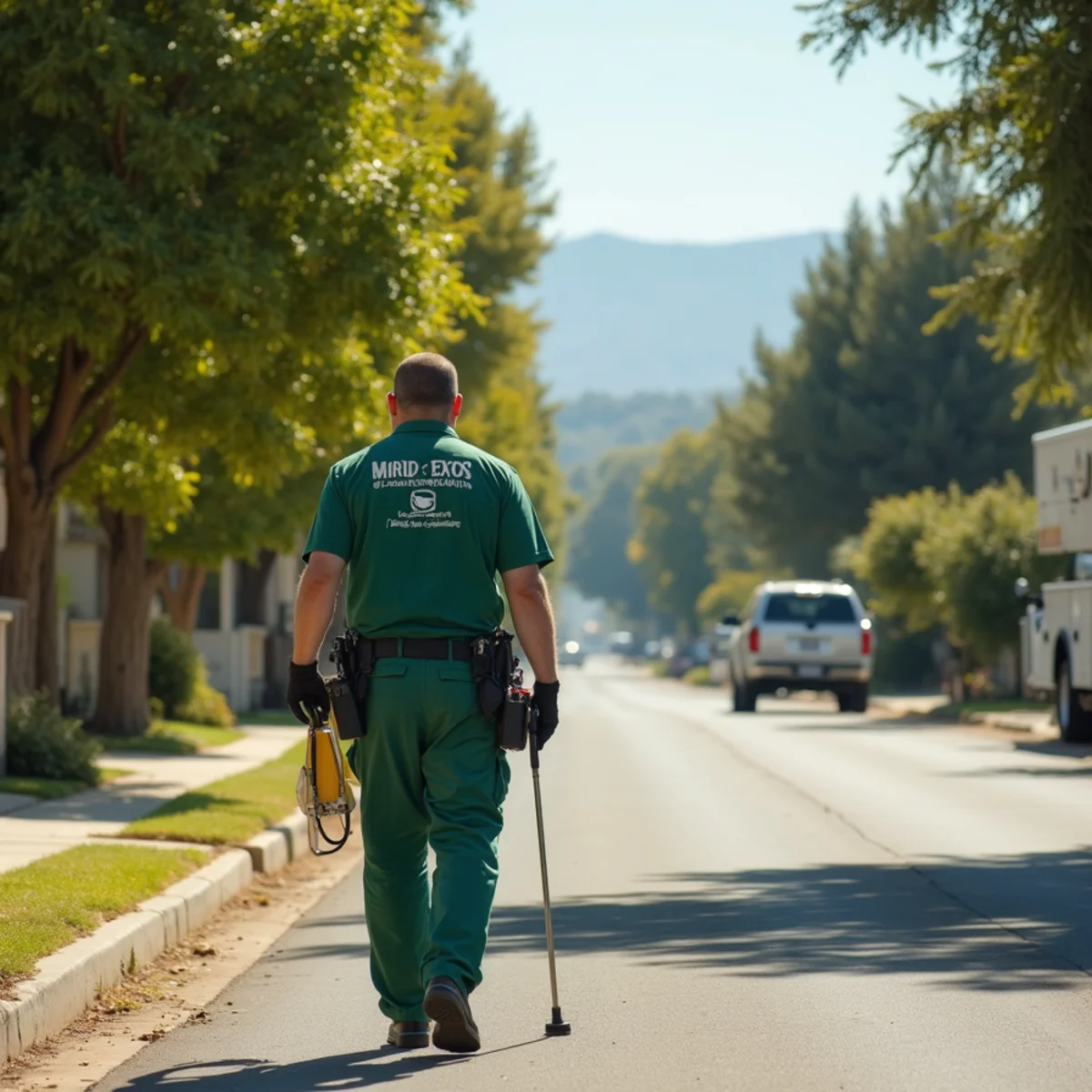 Pest control neighborhood streetscape in Oakhurst, CA