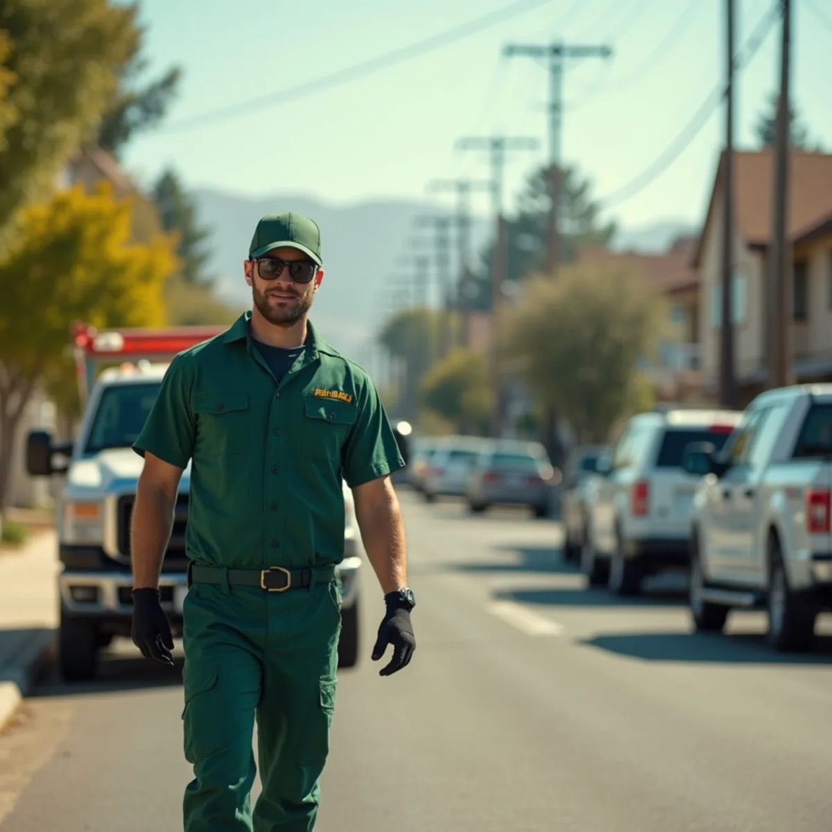 Pest control neighborhood streetscape in Riverdale, CA
